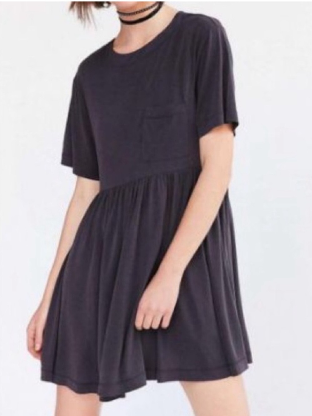 silence + noise navy blue cupro Short-Sleeve Babydoll Mini Dress small S